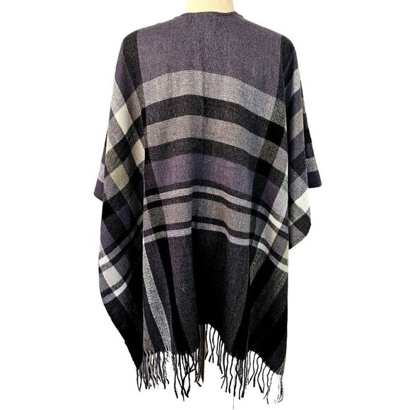 Banana Republic Cashmere Knit Karen Purple Plaid Poncho Wrap Poly Womens OS NWT - Picture 8 of 8
